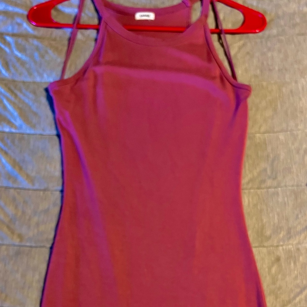 Maude pink, tank top, scoop neck, razor back, mini dress